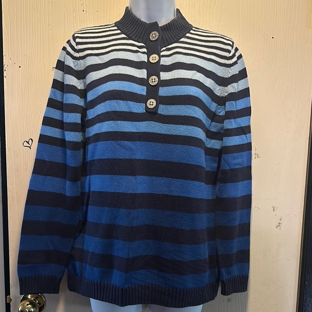 Liz Claiborne Blue Ombre Striped Mock Neck Sweater - Women's Size L -